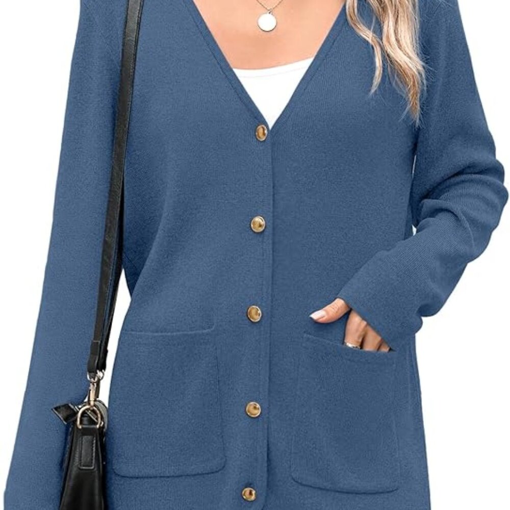 Zeagoo women's sweater jacket button front Blue XXL NWT